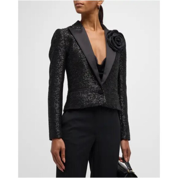 L'AGENCE | Scarlet Crop Blazer In Black Sequins - Picture 2 of 15